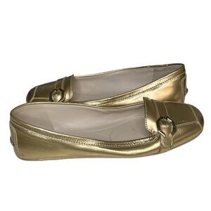 COLE HAAN Demi Driver Loafer Brushed Gold Leather Slip On Womens Size 10.5